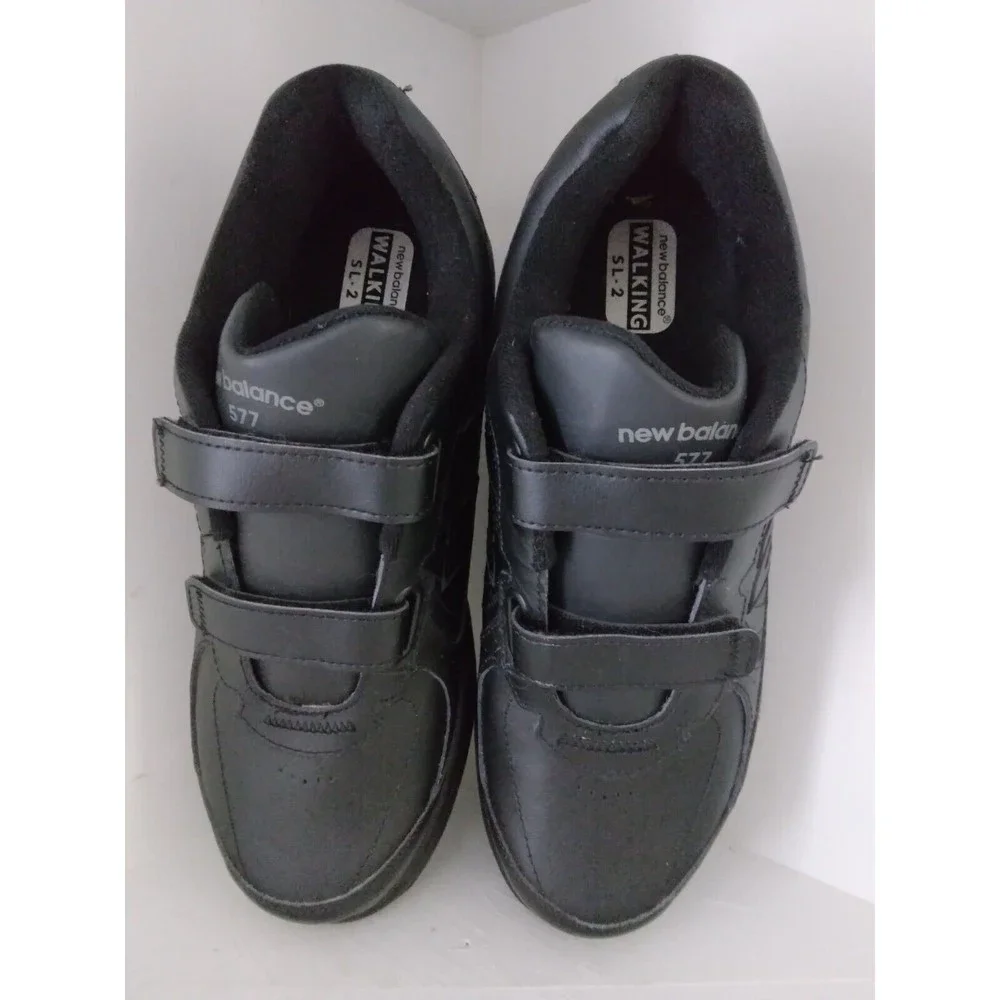 New Balance 577 Walking Shoes MW577VK Leather Hook & Loop Black Mens Size 10 D